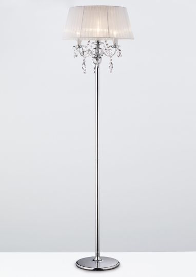 Diyas IL30063 Olivia Floor Lamp With White Shade 3 Light Polished Chrome/Crystal