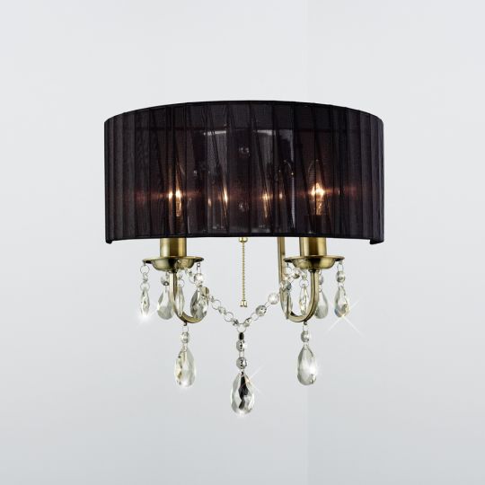 Diyas IL30064 Olivia Wall Lamp With Black Shade 2 Light Antique Brass/Crystal