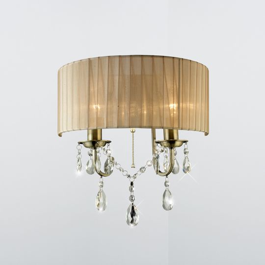 Diyas IL30064 Olivia Wall Lamp Switched With Soft Bronze Shade 2 Light Antique Brass/Crystal