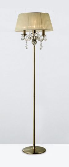 Diyas IL30066 Olivia Floor Lamp With Cream Shade 3 Light Antique Brass/Crystal