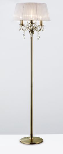 Diyas IL30066 Olivia Floor Lamp With White Shade 3 Light Antique Brass/Crystal