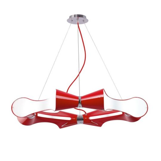 Mantra Ora Pendant 8 Flat Round Light E27 Gloss Red/White Acrylic/Polished Chrome CFL Lamps INCLUDED