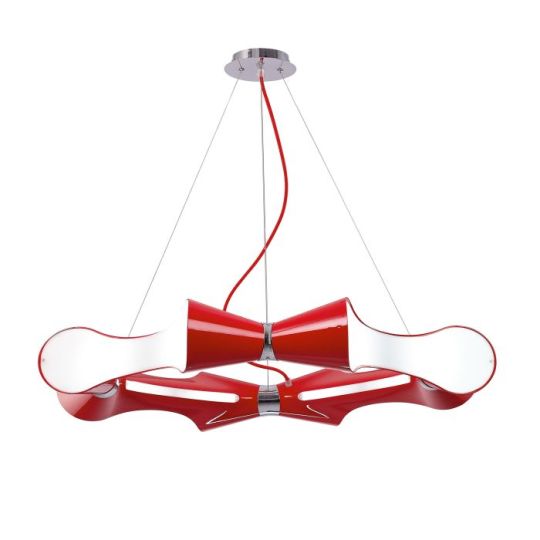 Mantra Ora Pendant 8 Flat Round Light E27 Gloss Red/White Acrylic/Polished Chrome CFL Lamps INCLUDED