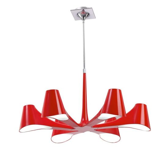 Mantra Ora Telescopic Convertible To Semi Flush 6 Light E27 Gloss Red/White Acrylic/Polished Chrome CFL Lamps INCLUDED