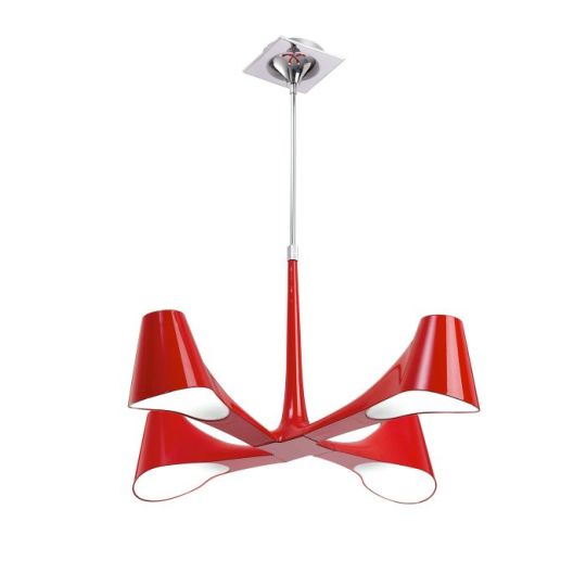 Mantra Ora Telescopic Convertible To Semi Flush 4 Light E27 Gloss Red/White Acrylic/Polished Chrome CFL Lamps INCLUDED