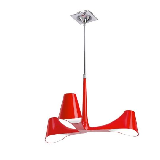 Mantra Ora Telescopic Convertible To Semi Flush 3 Light E27 Gloss Red/White Acrylic/Polished Chrome CFL Lamps INCLUDED