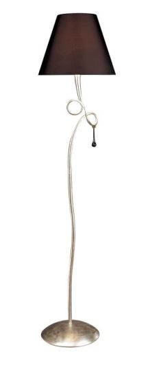 Mantra Paola Floor Lamp 1 Light E27 Silver Painted With Black Shade & Black Glass Droplets