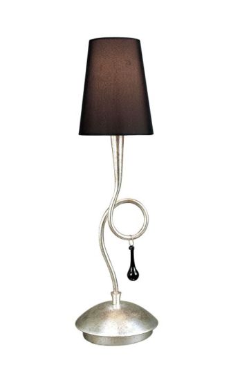 Mantra Paola Table Lamp 1 Light E14 Silver Painted With Black Shade & Black Glass Droplets