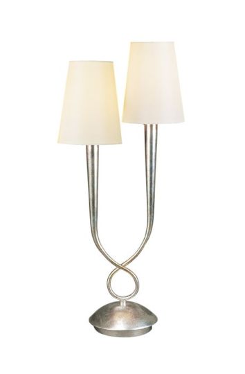 Mantra Paola Table Lamp 2 Light E14 Silver Painted With Cream Shades