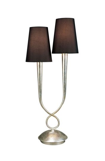 Mantra Paola Table Lamp 2 Light E14 Silver Painted With Black Shades