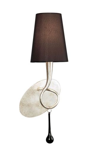 Mantra Paola Wall Lamp 1 Light E14 Silver Painted With Black Shade & Black Glass Droplets