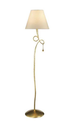 Mantra Paola Floor Lamp 1 Light E27 Gold Painted With Cream Shade & Amber Glass Droplets