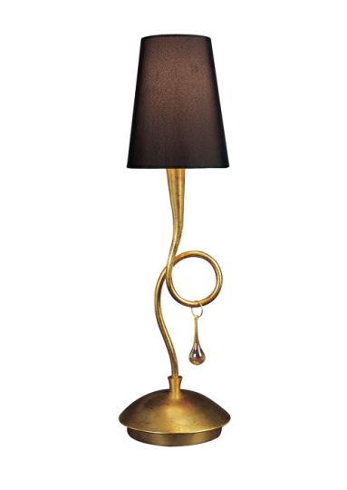 Mantra Paola Table Lamp 1 Light E14 Gold Painted With Black Shade & Amber Glass Droplets