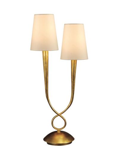 Mantra Paola Table Lamp 2 Light E14 Gold Painted With Cream Shades
