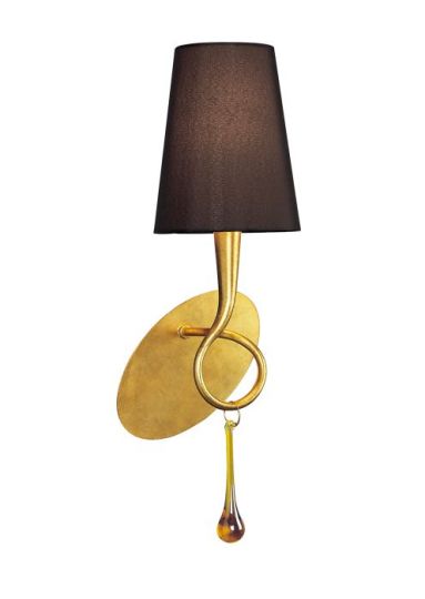 Mantra Paola Wall Lamp Switched 1 Light E14 Gold Painted With Black Shade & Amber Glass Droplets