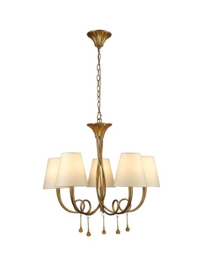 Mantra Paola Pendant 70cm Round 5 x E14 (Max 40W) Gold Painting Cream Shades