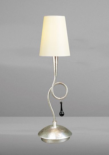 Mantra M0535/CS Paola Table Lamp 1 Light E14 Silver Painted With Cream Shade & Black Glass Droplets