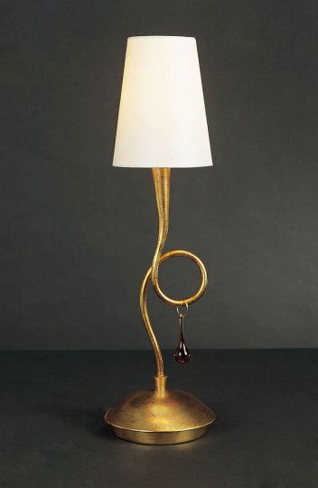 Mantra M0545 Paola Table Lamp 1 Light E14 Gold Painted With Cream Shade & Amber Glass Droplets