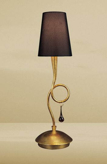 Mantra M0545/BS Paola Table Lamp 1 Light E14 Gold Painted With Black Shade & Amber Glass Droplets
