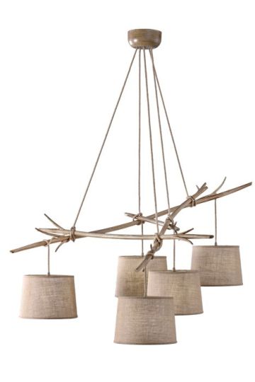 Mantra Sabina Pendant 5 x E27 (Max 40W) Imitation Wood Linen Shade