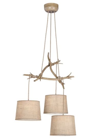 Mantra Sabina Pendant 3 x E27 (Max 40W) Imitation Wood Linen Shade