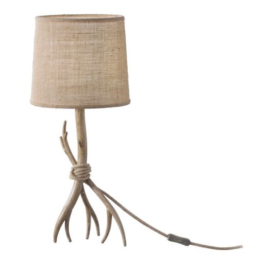 Mantra Sabina Table Lamp 57cm 1 x E27 (Max 40W) Imitation Wood Linen Shade