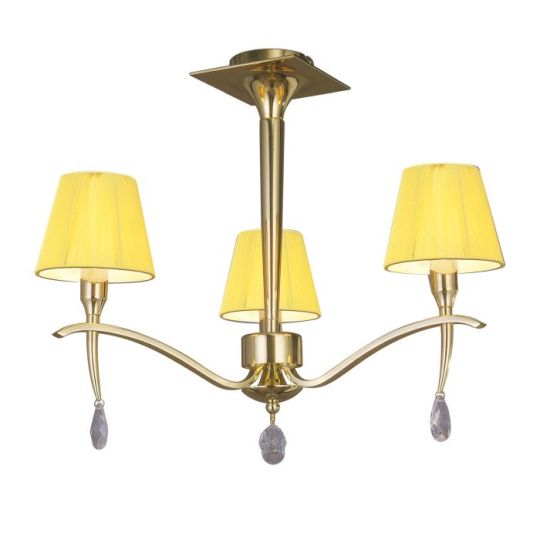 Mantra Siena Semi Flush Round 3 Light E14 Polished Brass With Amber Cream Shades And Clear Crystal
