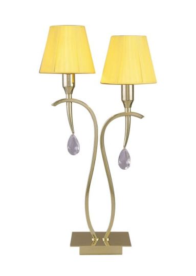 Mantra Siena Table Lamp 2 Light E14 Polished Brass With Amber Cream Shades And Clear Crystal