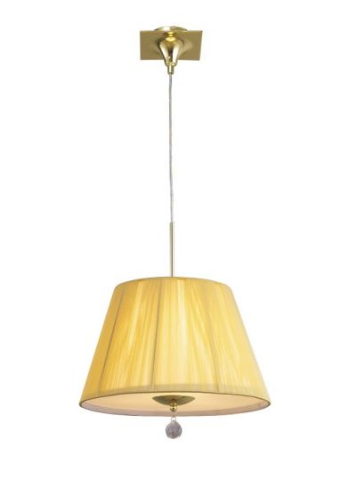 Mantra Siena Pendant Round 1 Light E27 Polished Brass With Amber Cream Shade And Clear Crystal
