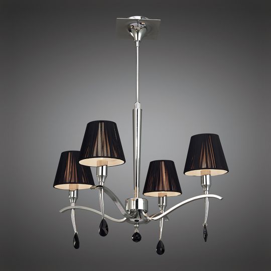 Mantra M0343 Siena Pendant Round 4 Light E14 Polished Chrome With Black Shades And Black Crystal