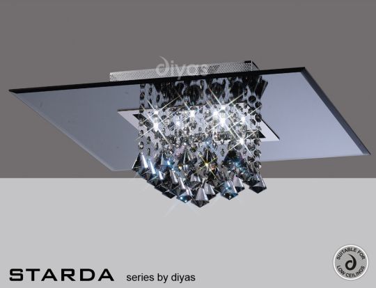 Diyas Lighting IL31006 - Starda Ceiling Square 8 Light Polished Chrome/Smoked Mirror/Smoked Crystal