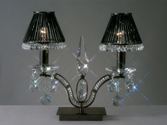 Diyas IL30060 Tara Table Lamp 2 Light Black Chrome/Crystal