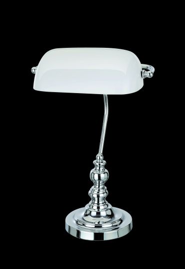 Impex TB305101/WH/CH Bankers Lamp Series Decorative 1 Light Chrome Table Lamp