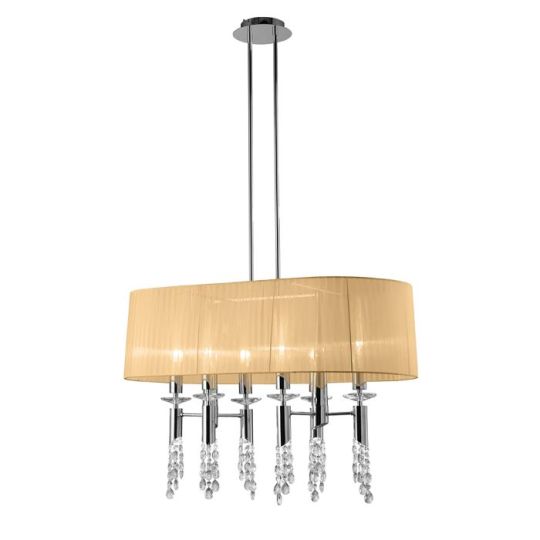 Mantra Tiffany Pendant 6+6 Light E27+G9 Oval Polished Chrome With Soft Bronze Shade & Clear Crystal