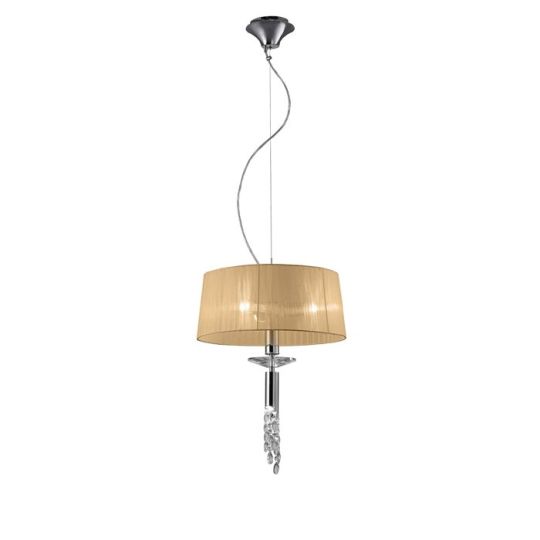 Mantra Tiffany Pendant 3+1 Light E27+G9 Polished Chrome With Soft Bronze Shade & Clear Crystal