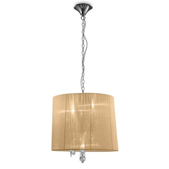 Mantra Tiffany Pendant 3+3 Light E14+G9 Polished Chrome With Soft Bronze Shade & Clear Crystal
