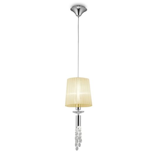 Mantra Tiffany Pendant 1+1 Light E27+G9 Polished Chrome With Cream Shade & Clear Crystal