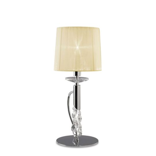 Mantra Tiffany Table Lamp 1+1 Light E14+G9 Polished Chrome With Cream Shade & Clear Crystal