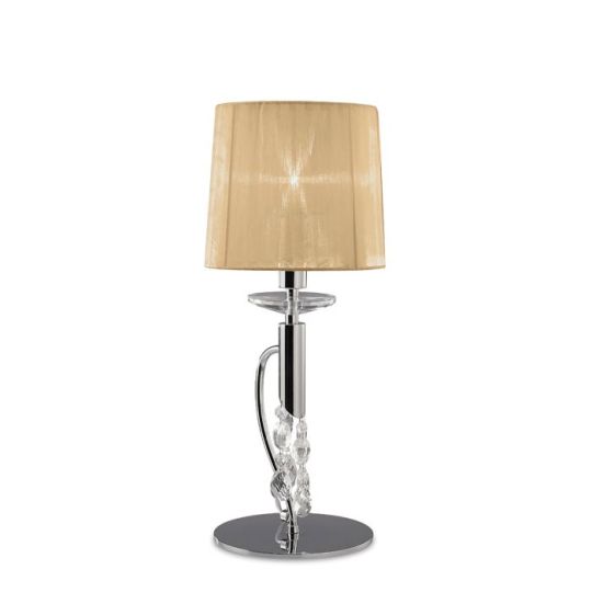 Mantra Tiffany Table Lamp 1+1 Light E14+G9 Polished Chrome With Soft Bronze Shade & Clear Crystal