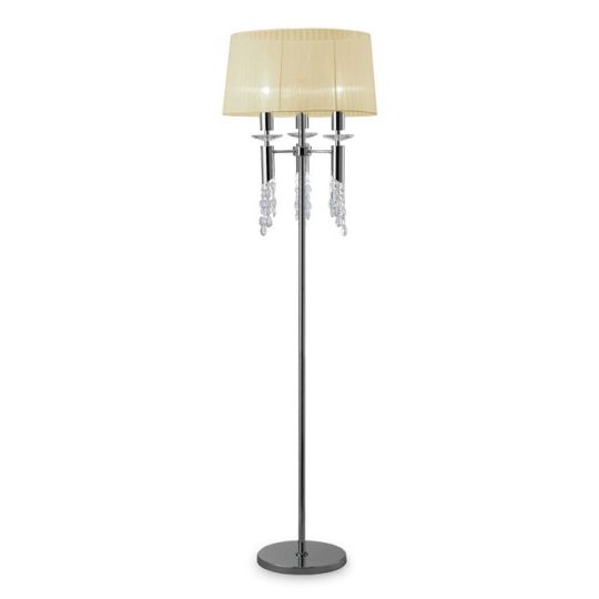Mantra Tiffany Floor Lamp 3+3 Light E27+G9 Polished Chrome With Cream Shade & Clear Crystal