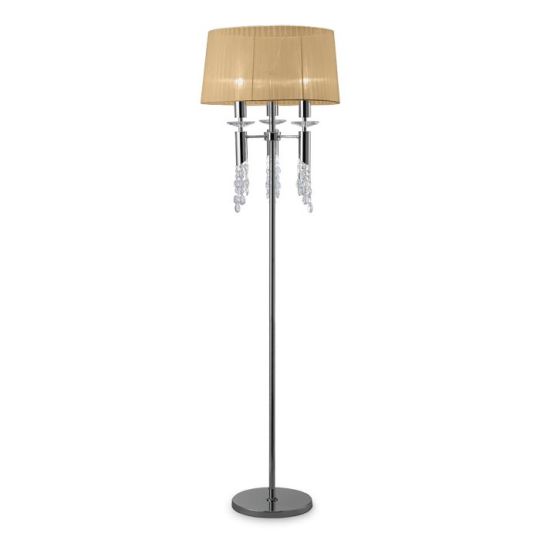 Mantra Tiffany Floor Lamp 3+3 Light E27+G9 Polished Chrome With Soft Bronze Shade & Clear Crystal
