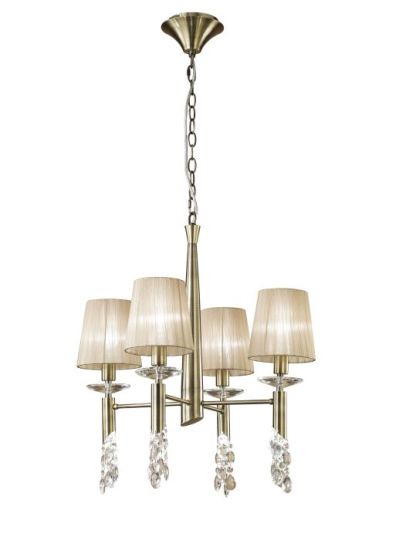 Mantra Tiffany Pendant 4+4 Light E14+G9 Antique Brass With Soft Bronze Shades & Clear Crystal