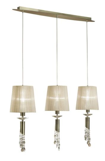 Mantra Tiffany Linear Pendant 3+3 Light E27+G9 Line Antique Brass With Soft Bronze Shades & Clear Crystal
