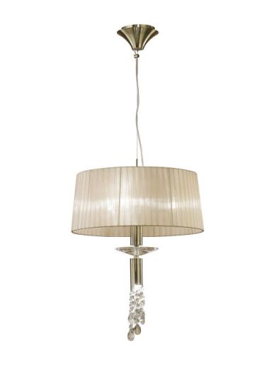 Mantra Tiffany Pendant 3+1 Light E27+G9 Antique Brass With Soft Bronze Shade & Clear Crystal