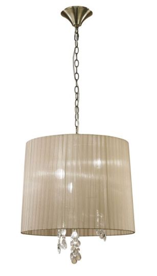 Mantra Tiffany Pendant 3+3 Light E14+G9 Antique Brass With Soft Bronze Shade & Clear Crystal