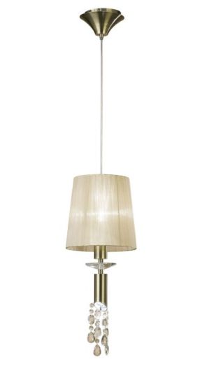 Mantra Tiffany Pendant 1+1 Light E27+G9 Antique Brass With Soft Bronze Shade & Clear Crystal