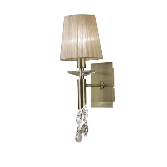 Mantra Tiffany Wall Lamp Switched 1+1 Light E14+G9 Antique Brass With Soft Bronze Shade & Clear Crystal