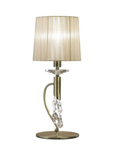 Mantra Tiffany Table Lamp 1+1 Light E14+G9 Antique Brass With Soft Bronze Shade & Clear Crystal