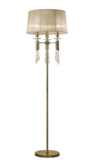 Mantra Tiffany Floor Lamp 3+3 Light E27+G9 Antique Brass With Soft Bronze Shade & Clear Crystal