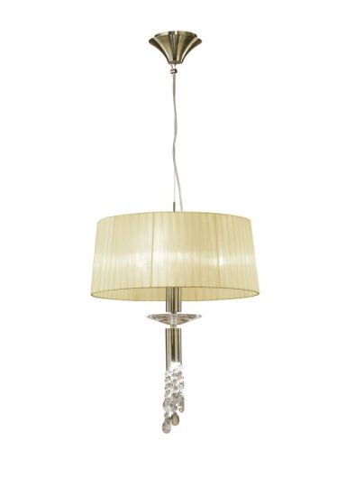 Mantra Tiffany Pendant 3+1 Light E27+G9 Antique Brass With Cream Shade & Clear Crystal